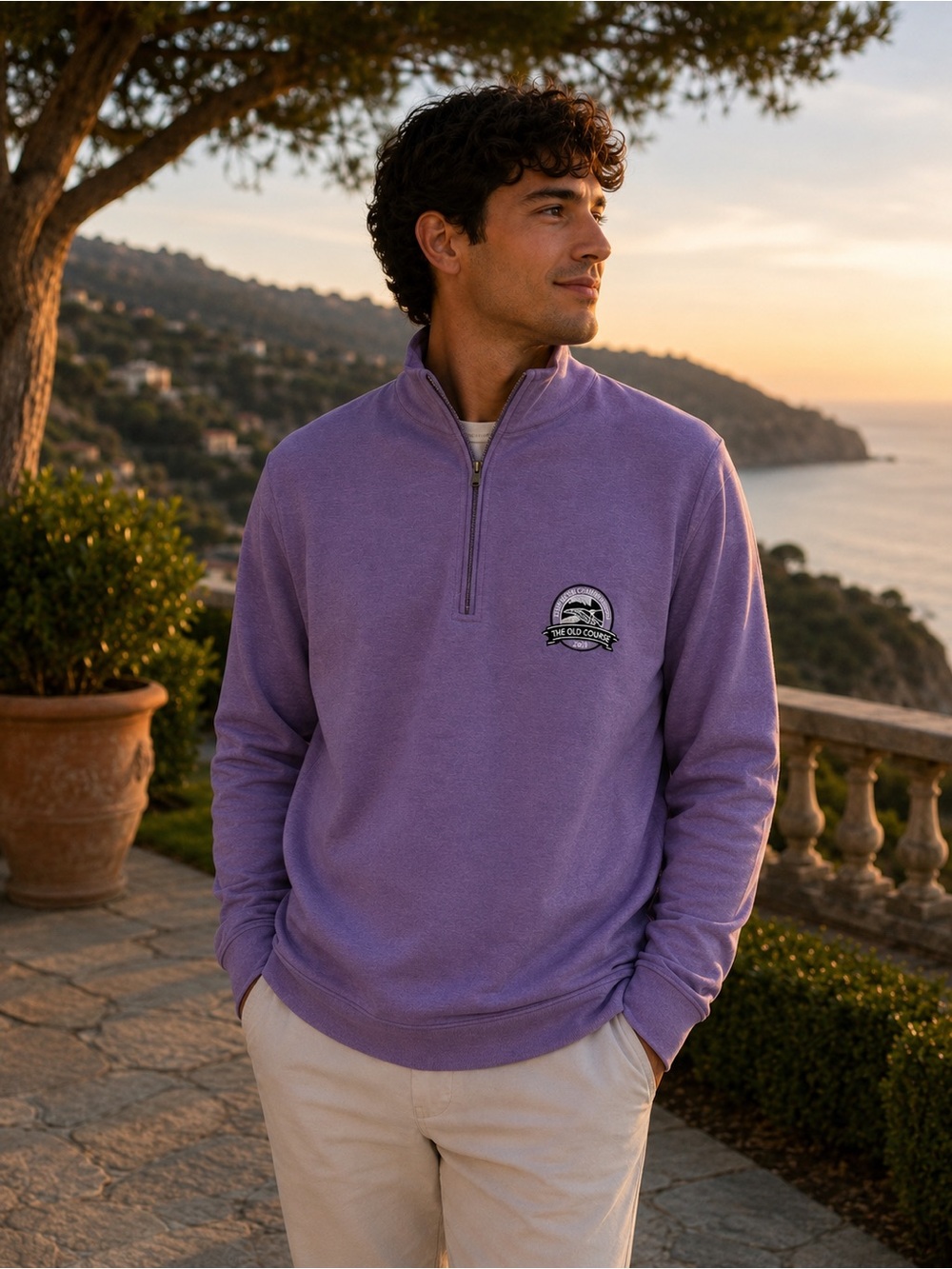 Peter Millar Men's Lavender Quarter-Zip Pullover 100% Cotton